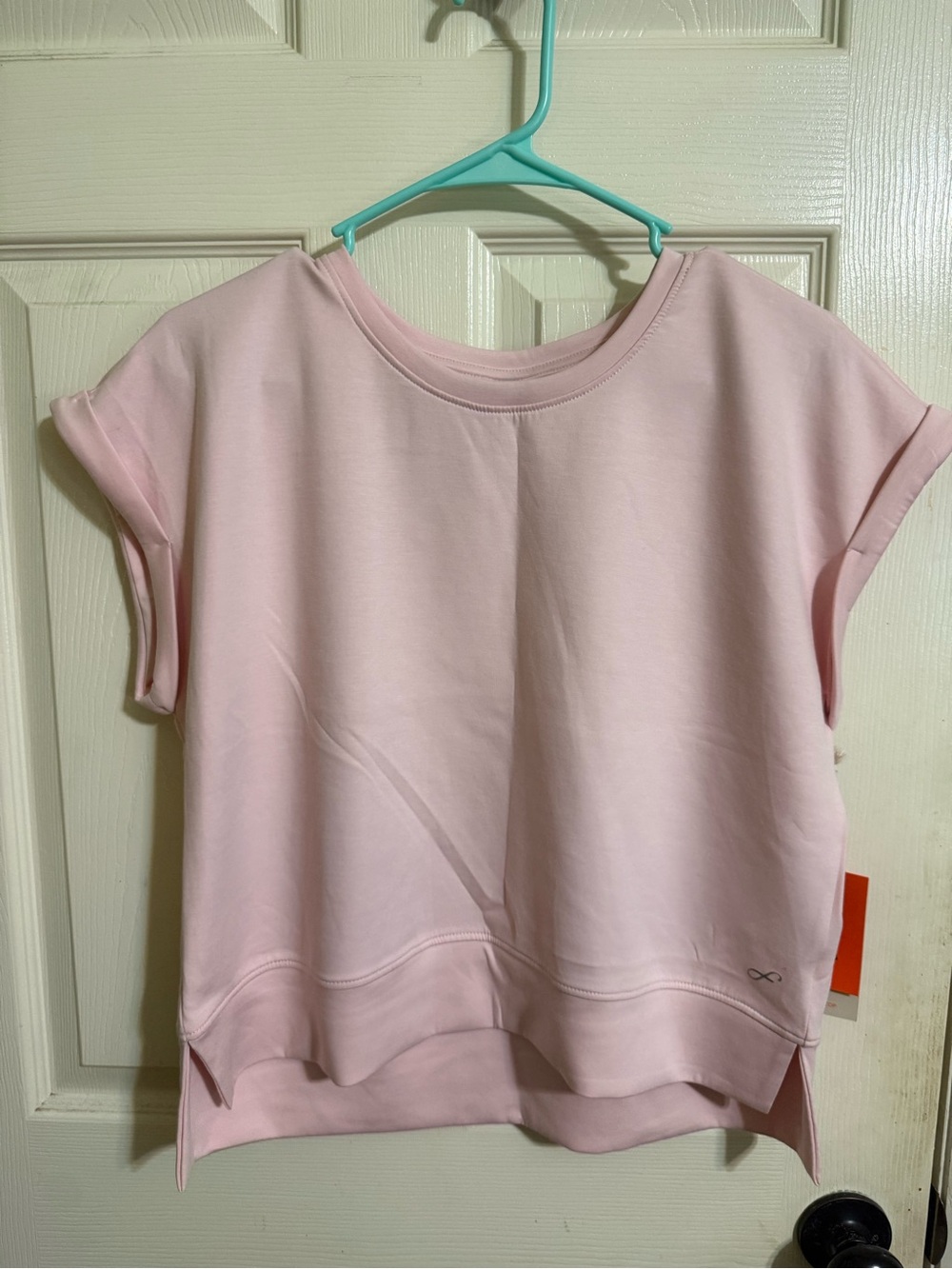 Relaxed Short Sleeve Sweatshirt Top - Light Pink